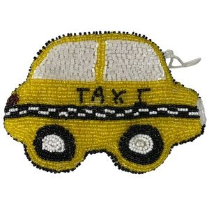 Hand-Beaded Taxi Cab Checker Car Coin Purse Glass Beads Zipper Top New York City